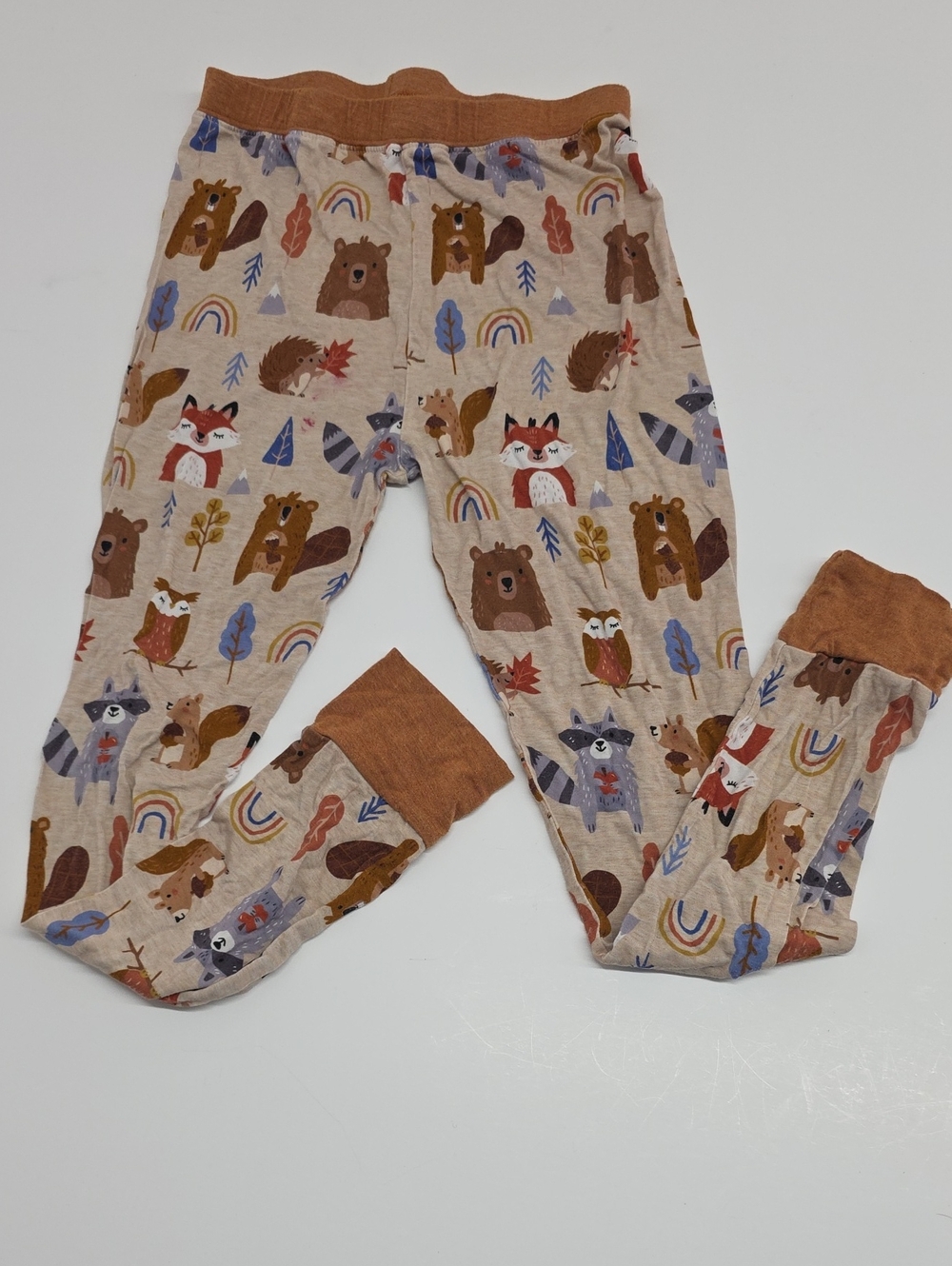 Little Sleepies Beige Woodland Animals Pajama Bottoms with Rust Cuffs Size 9-10Y